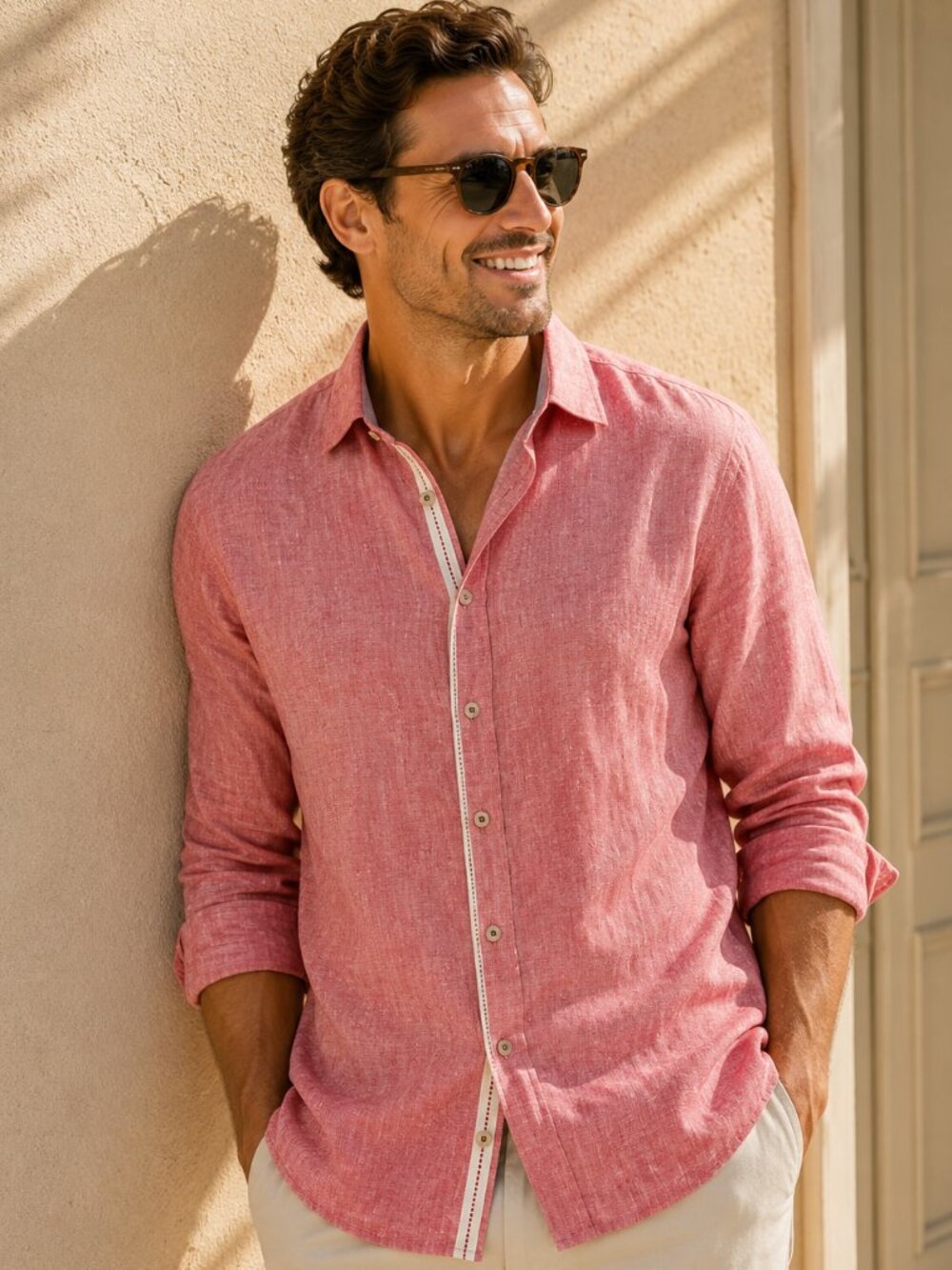 Report Collection Dusty Rose 100% Linen Long Sleeve Shirt XL Resort Casual